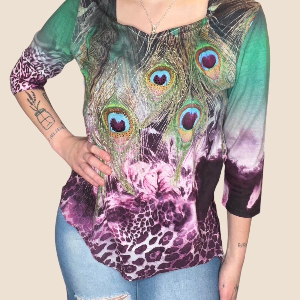 Y2k fairycore, 3/4 sleeve animal print shirt